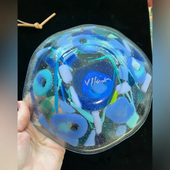 Island Memories Design Glass”Fused Art Glass Handmade 7”x3”Bowl Clear - Picture 3 of 10